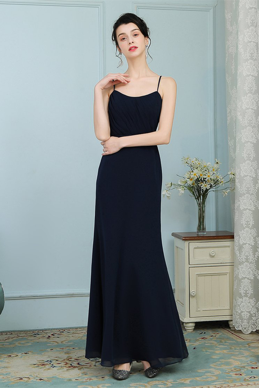 Rebekah Floor Length Spaghetti Straps Trumpet/Mermaid Natural Waist Sleeveless Chiffon Bridesmaid Dresses