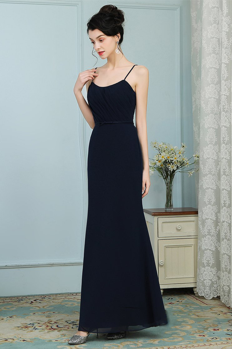 Rebekah Floor Length Spaghetti Straps Trumpet/Mermaid Natural Waist Sleeveless Chiffon Bridesmaid Dresses