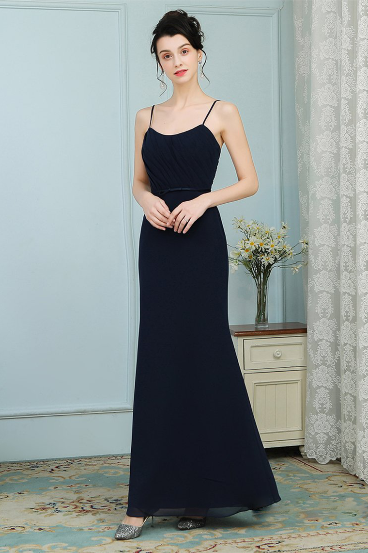 Rebekah Floor Length Spaghetti Straps Trumpet/Mermaid Natural Waist Sleeveless Chiffon Bridesmaid Dresses