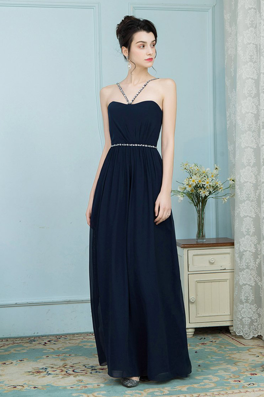 Mariyah A-Line/Princess Sleeveless Floor Length Natural Waist Chiffon Straps Bridesmaid Dresses