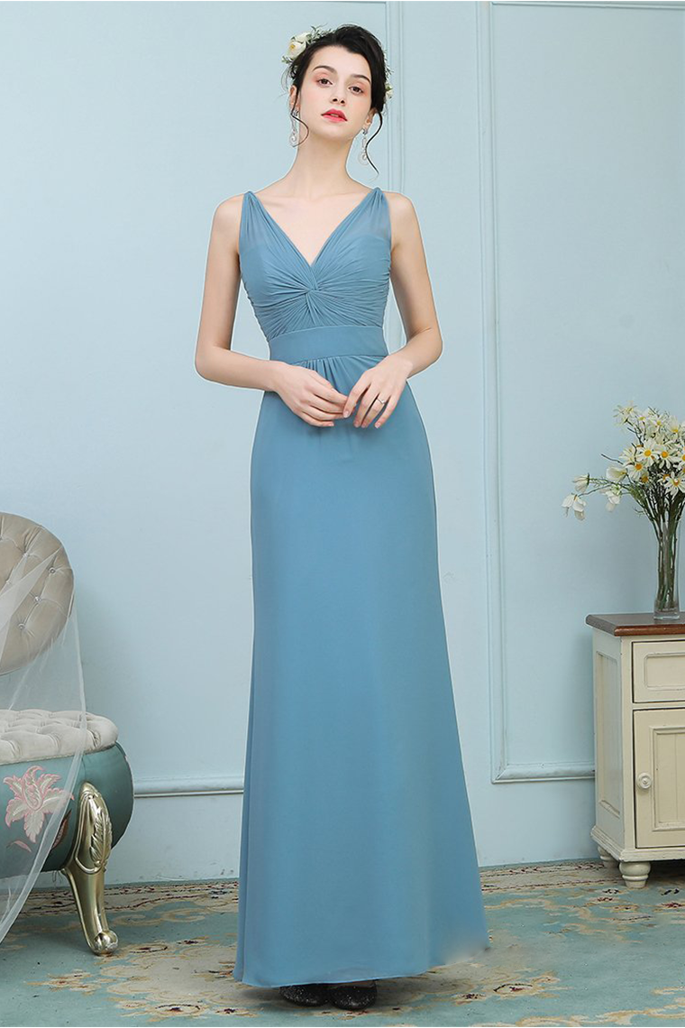 Ali V-Neck Natural Waist Sleeveless A-Line/Princess Chiffon Floor Length Bridesmaid Dresses