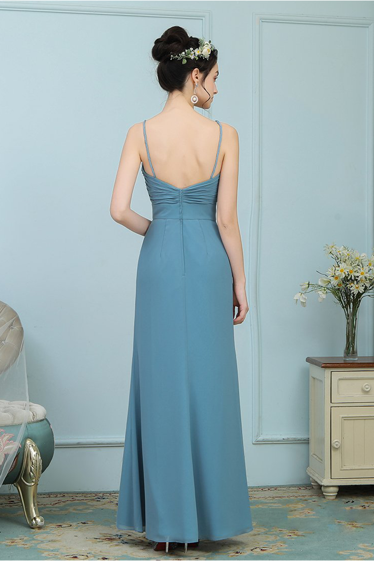 Ali V-Neck Natural Waist Sleeveless A-Line/Princess Chiffon Floor Length Bridesmaid Dresses