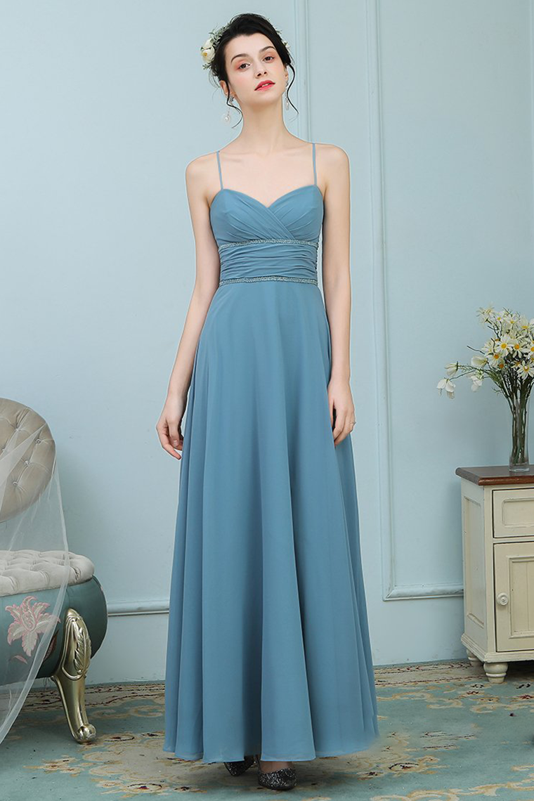 Cameron Spaghetti Straps A-Line/Princess Sleeveless Natural Waist Floor Length Chiffon Bridesmaid Dresses