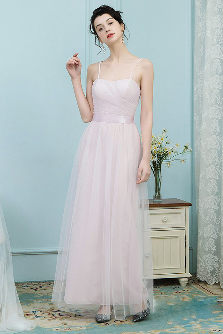 Payton Natural Waist Floor Length Tulle Spaghetti Straps Sleeveless A-Line/Princess Bridesmaid Dresses