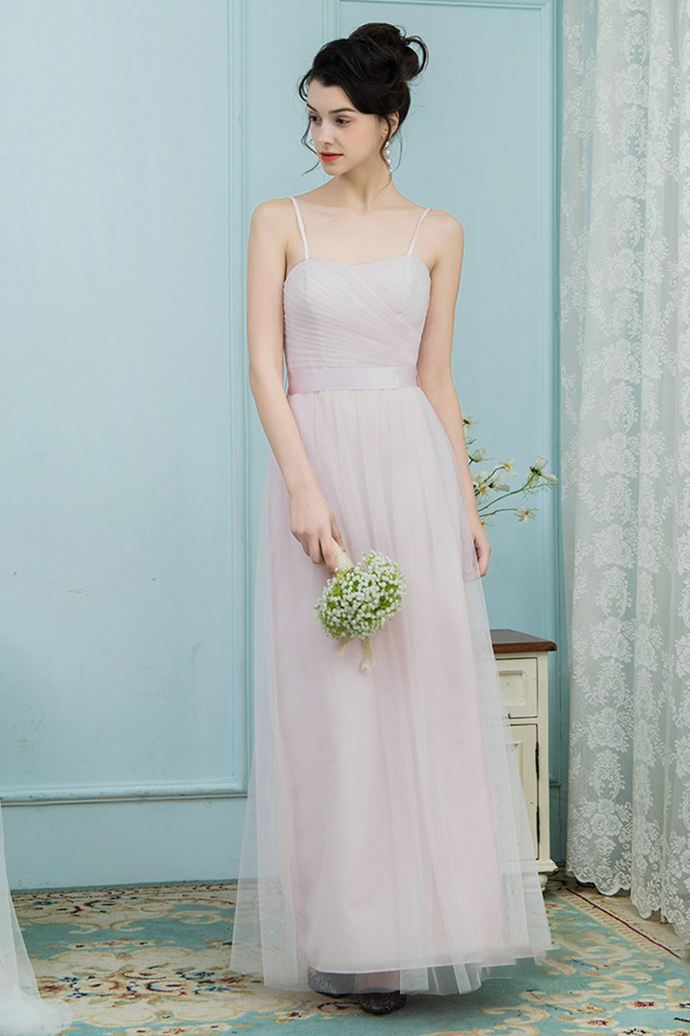 Payton Natural Waist Floor Length Tulle Spaghetti Straps Sleeveless A-Line/Princess Bridesmaid Dresses