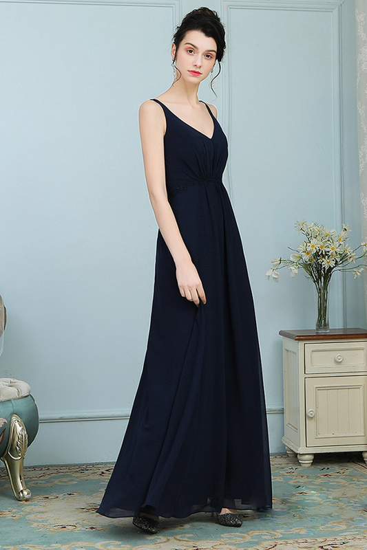 Meghan V-Neck Sleeveless Floor Length Chiffon Natural Waist A-Line/Princess Bridesmaid Dresses