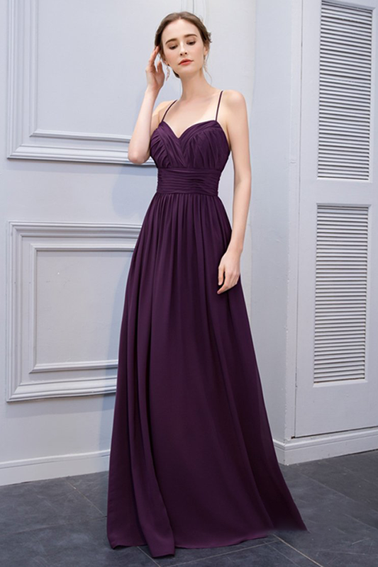 Lilly Chiffon A-Line/Princess Floor Length Natural Waist Sleeveless Spaghetti Straps Bridesmaid Dresses