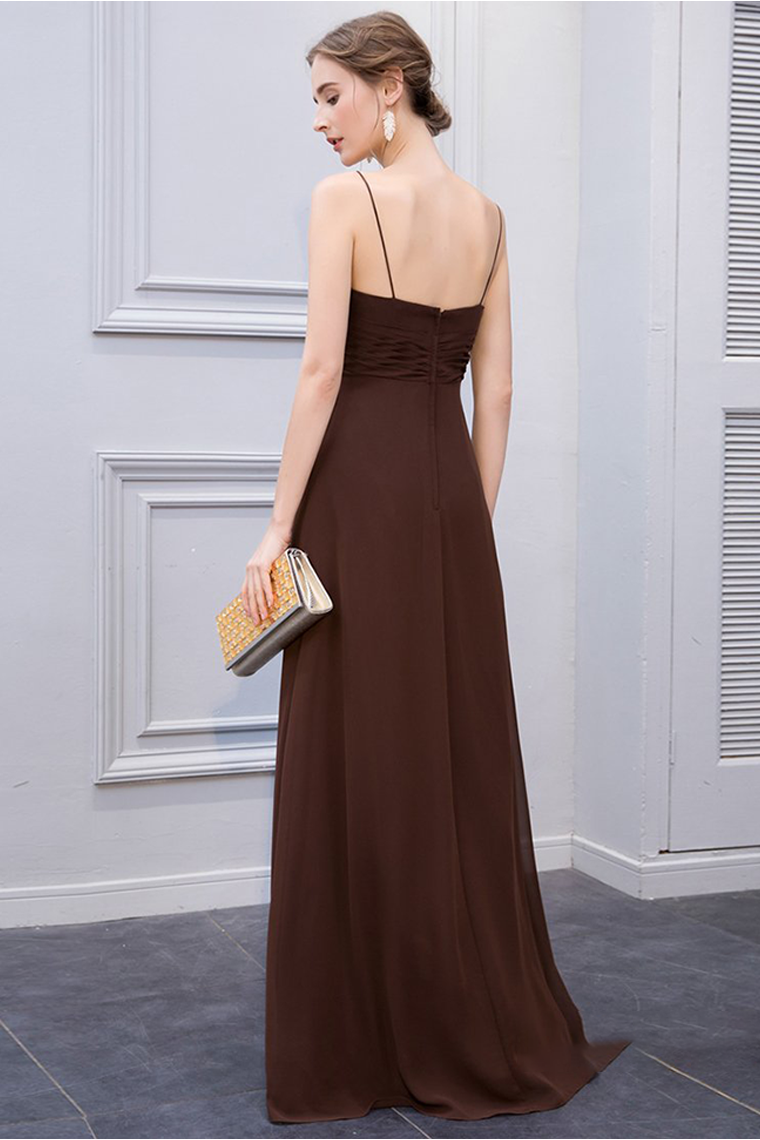 Abbie Sleeveless Spaghetti Straps Floor Length A-Line/Princess Natural Waist Chiffon Bridesmaid Dresses