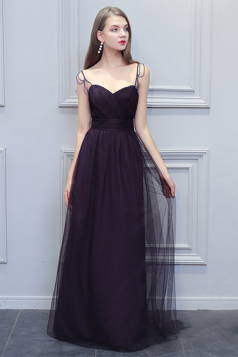 Carleigh Sleeveless A-Line/Princess Floor Length Natural Waist Sweetheart Chiffon Spaghetti Straps Bridesmaid Dresses