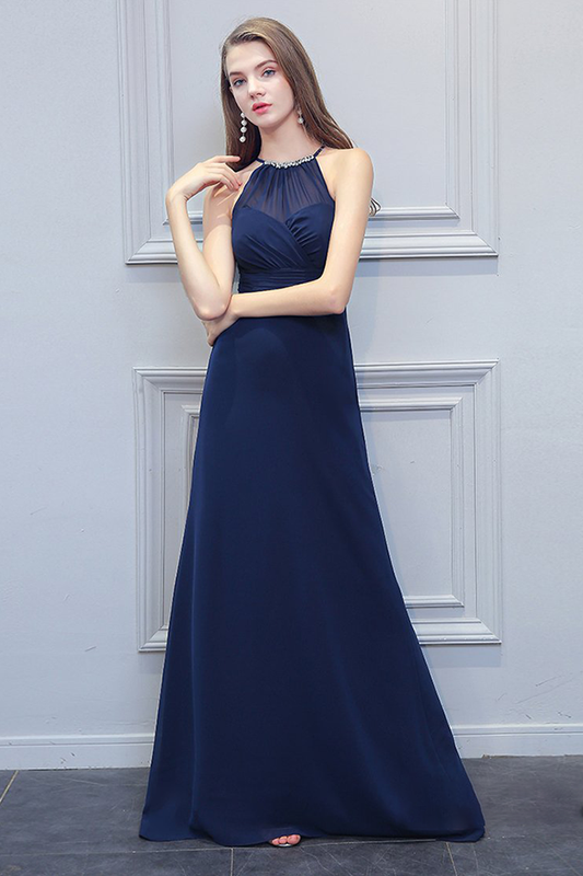 Chasity Scoop Sheath/Column Chiffon Natural Waist Sleeveless Floor Length Bridesmaid Dresses