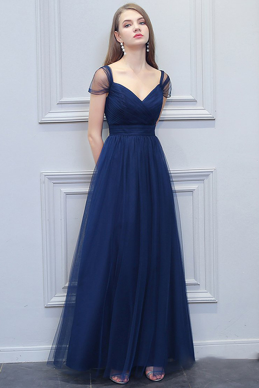 Donna A-Line/Princess Off The Shoulder Natural Waist Tulle Floor Length Sleeveless Bridesmaid Dresses