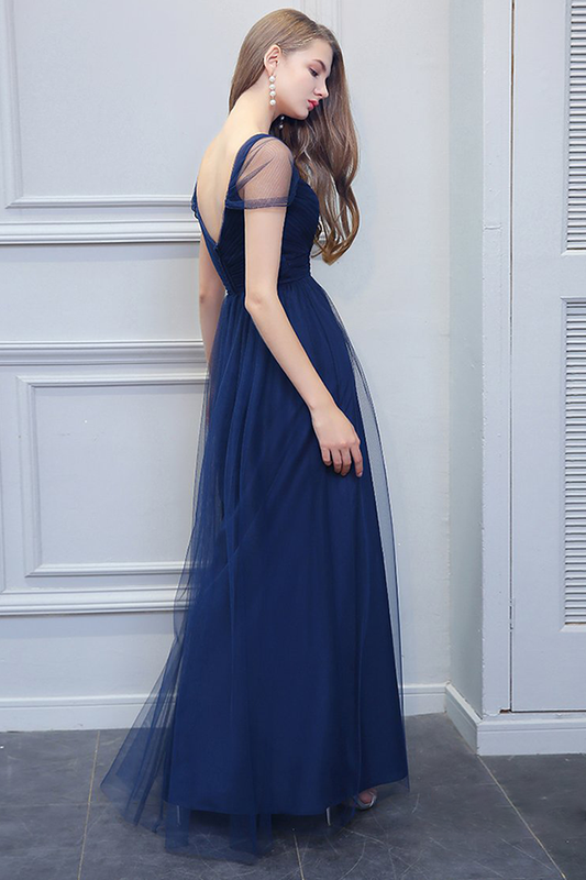 Donna A-Line/Princess Off The Shoulder Natural Waist Tulle Floor Length Sleeveless Bridesmaid Dresses