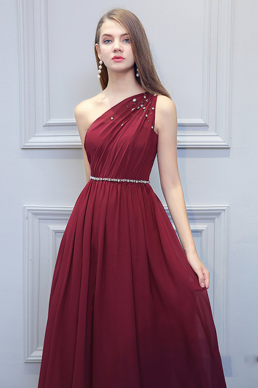 Victoria One Shoulder Floor Length Chiffon Sleeveless Natural Waist A-Line/Princess Bridesmaid Dresses