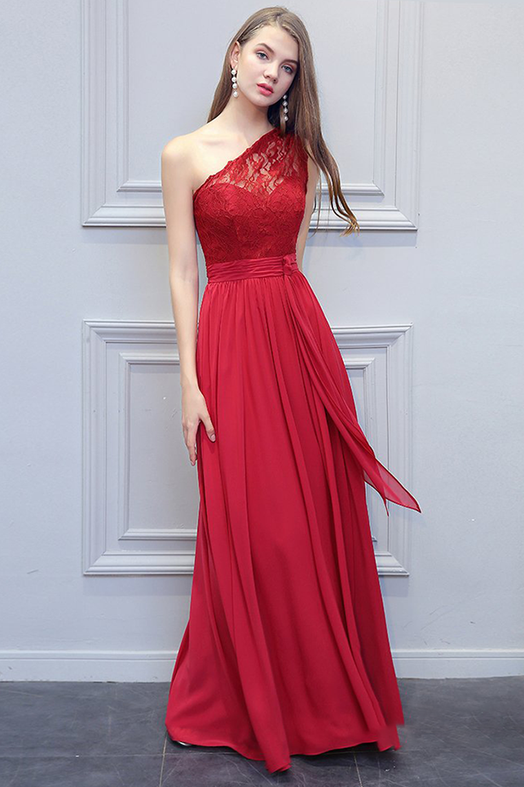 Tori Natural Waist Chiffon Floor Length A-Line/Princess Sleeveless One Shoulder Bridesmaid Dresses