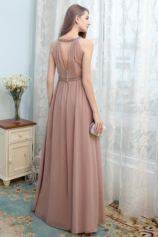 Rachael Chiffon Floor Length Sleeveless Halter Natural Waist A-Line/Princess Bridesmaid Dresses