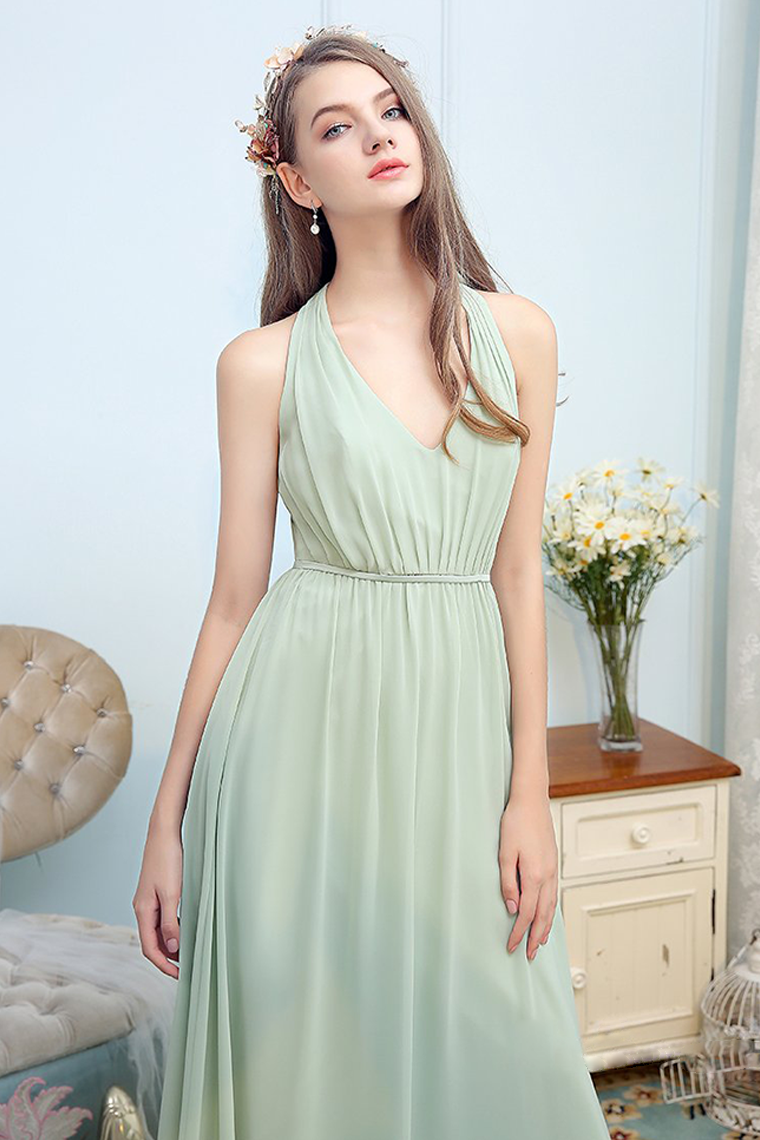 Ansley Sleeveless Floor Length V-Neck A-Line/Princess Natural Waist Chiffon Bridesmaid Dresses