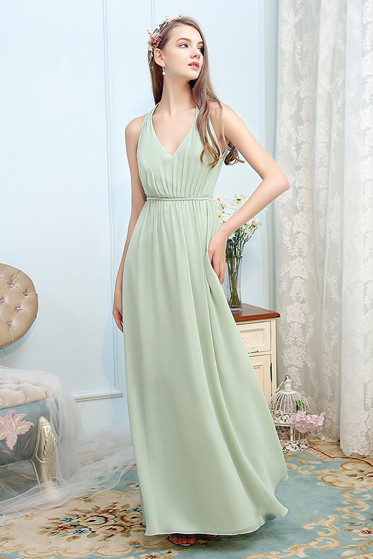 Ansley Sleeveless Floor Length V-Neck A-Line/Princess Natural Waist Chiffon Bridesmaid Dresses