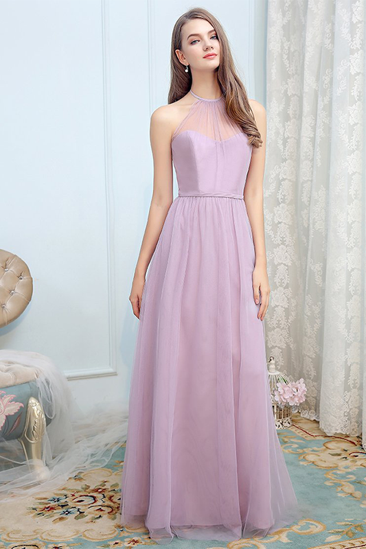 Kathleen Floor Length Chiffon Sleeveless A-Line/Princess Halter Natural Waist Bridesmaid Dresses