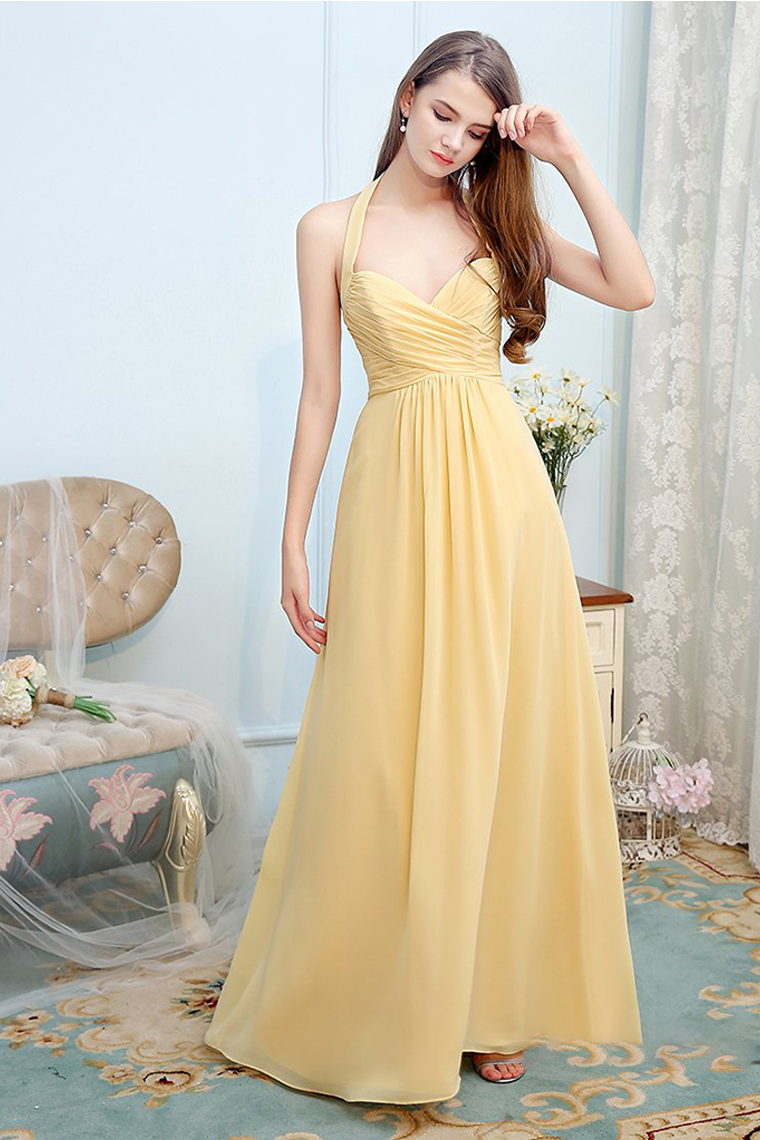 Alexia Floor Length Chiffon Halter A-Line/Princess Sleeveless Natural Waist Bridesmaid Dresses