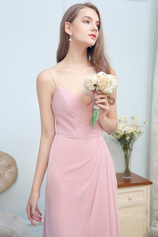 Regina Floor Length Spaghetti Straps Natural Waist A-Line/Princess Sleeveless Chiffon Bridesmaid Dresses