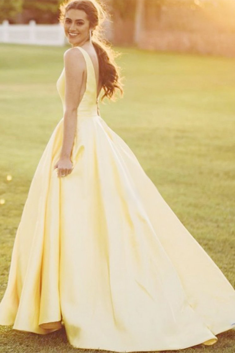 Yellow A-Line Long Prom Dress