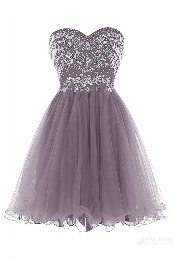 Classy Sleeveless Strapless Beaded Short Homecoming Dresses