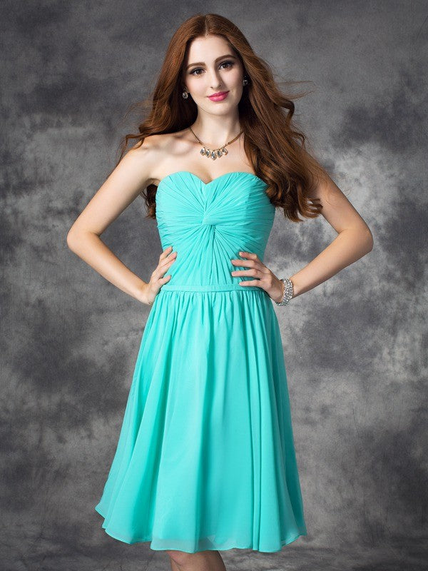 A-line/Princess Sweetheart Ruffles Sleeveless Short Chiffon Dresses HEP0008937