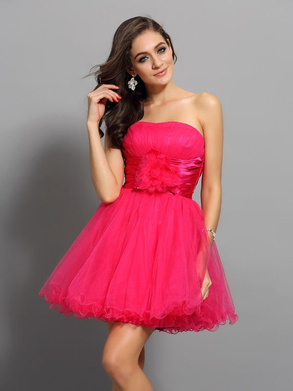 A-Line/Princess Sweetheart Sash/Ribbon/Belt Sleeveless Short Elastic Woven Satin Cocktail Dresses HEP0008979