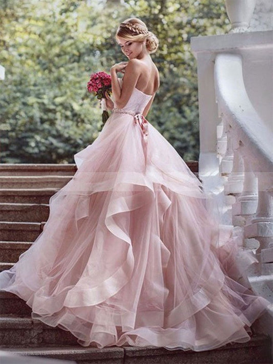 Ball Gown Sweetheart Sleeveless Court Train Layers Organza Wedding Dresses HEP0006467