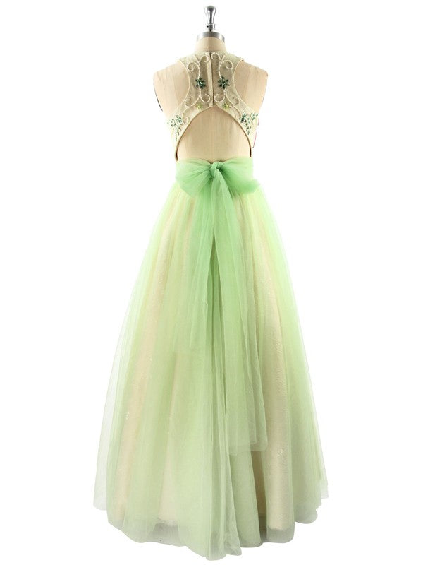 Ball Gown Sleeveless Halter Beading Floor-Length Tulle Dresses HEP0002713