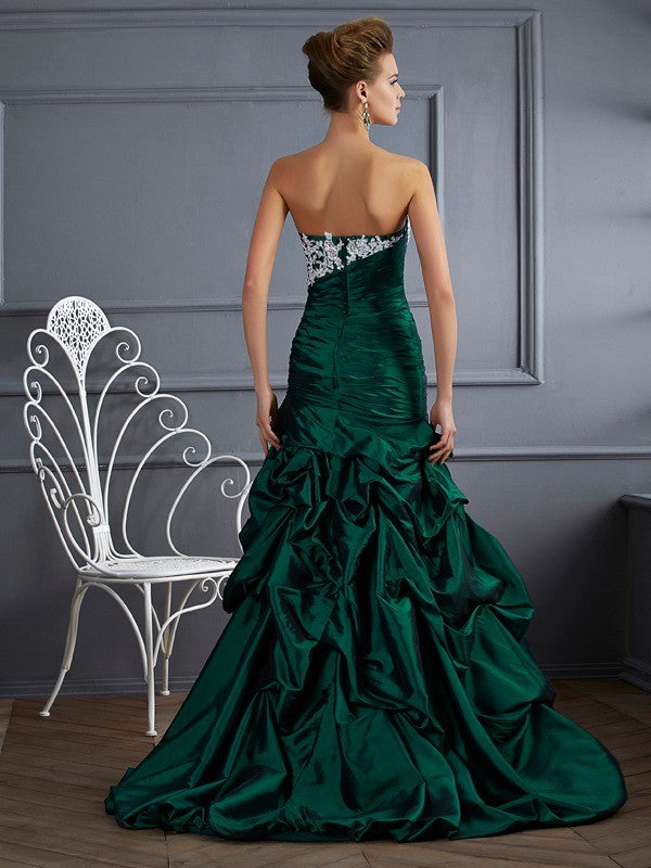 Ball Gown Strapless Sleeveless Applique Long Taffeta Quinceanera Dresses HEP0009125