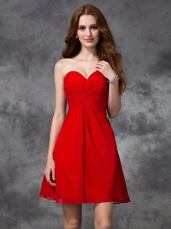 A-line/Princess Sweetheart Ruched Sleeveless Short Chiffon Cocktail Dresses HEP0008694